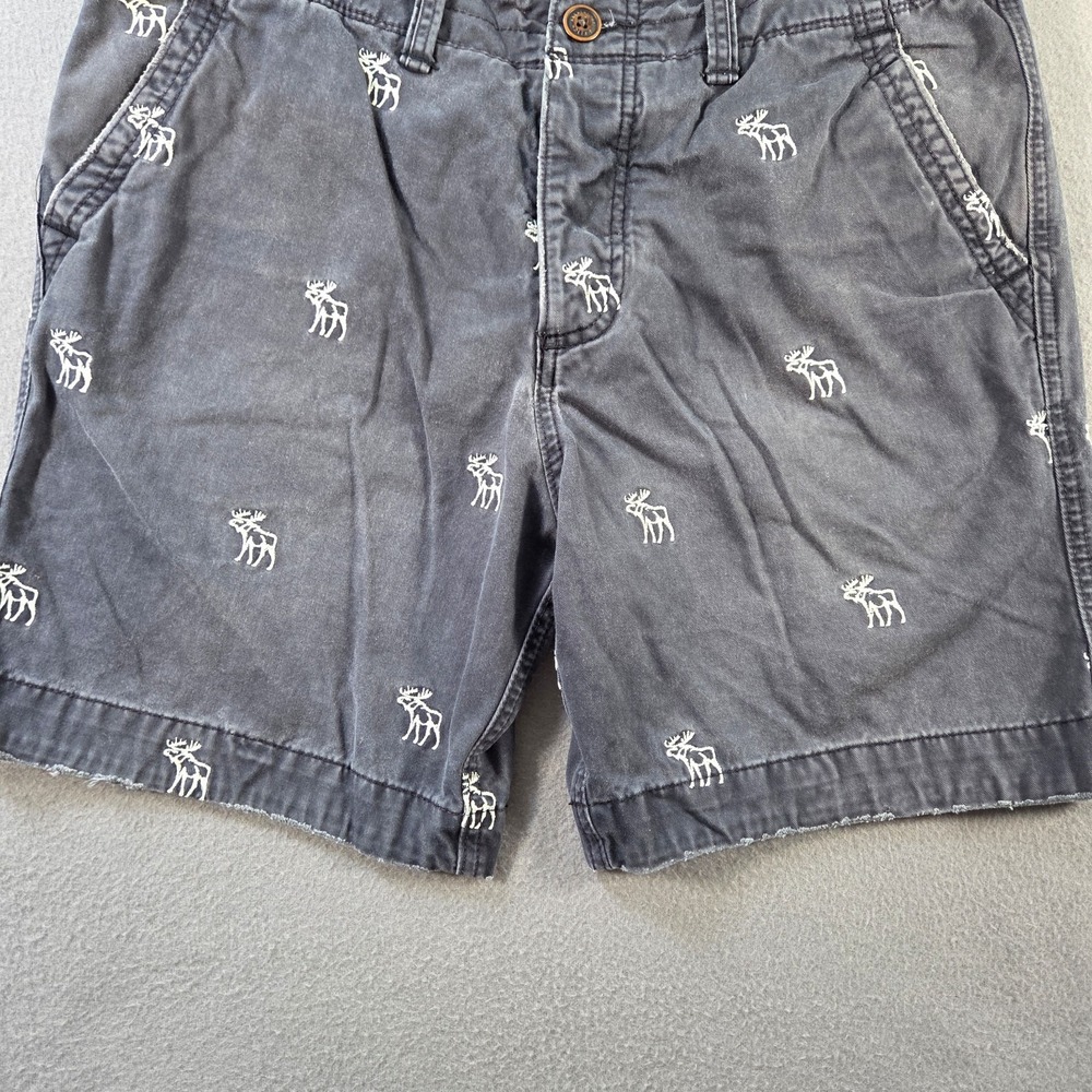 Abercrombie & Fitch Mens 33 Grey Moose Print Heavyweight Cotton Chino Shorts - Picture 2 of 9